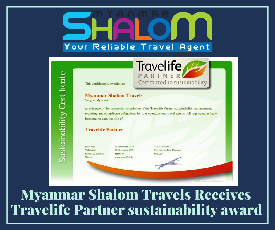 Travelife Partner sustainability award for Myanmar Shalom Travels